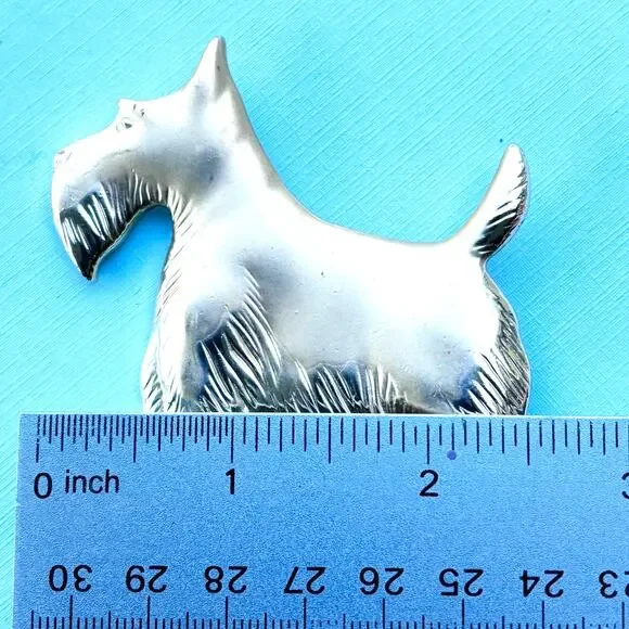 Vintage Gold Tone Matte Large Scottie Dog 70's Brooch Pin - Picture 3 of 5